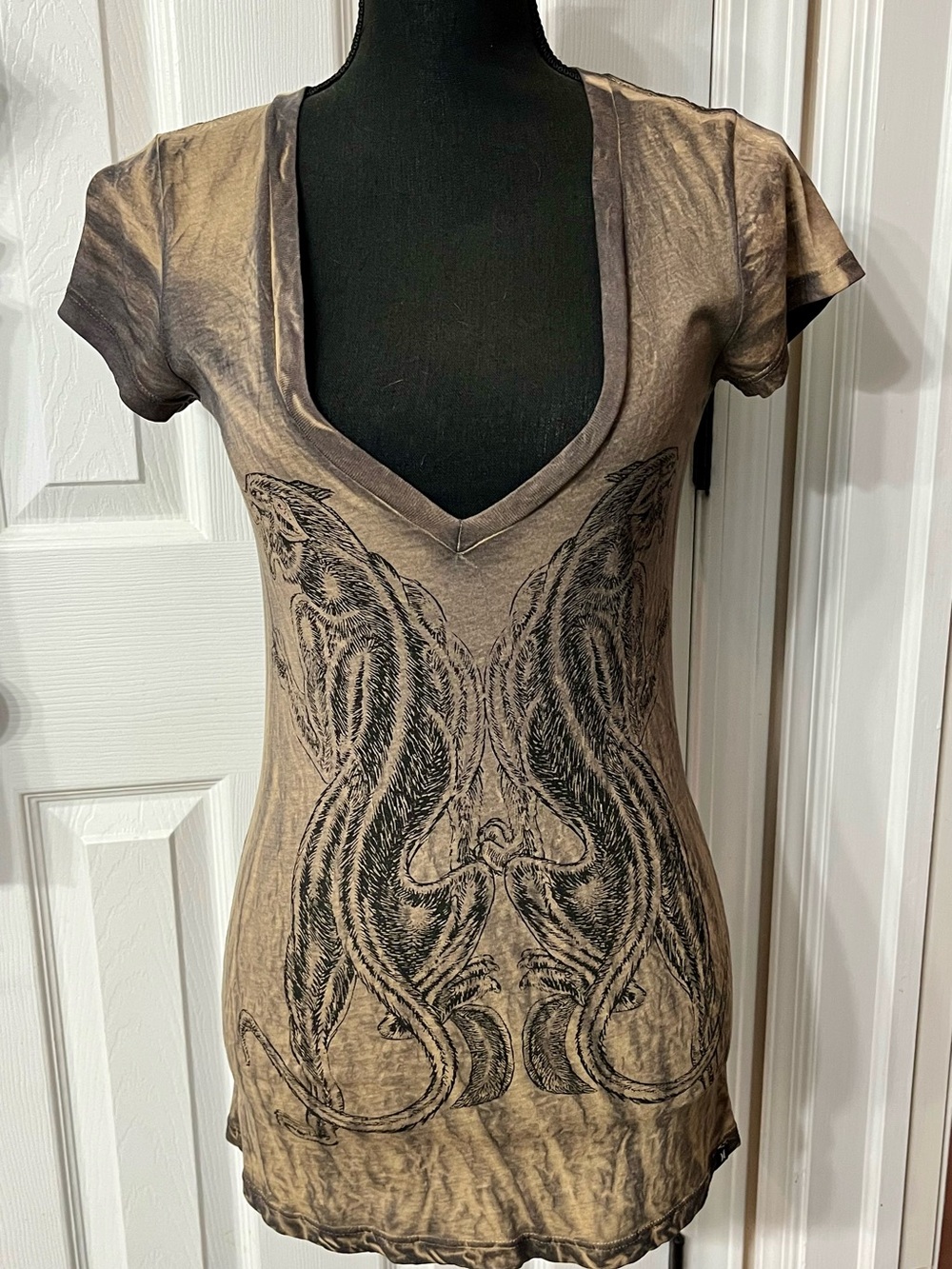 Hurley Short-Sleeve Deep V-Neck Tee with Mirrored Black Graphic